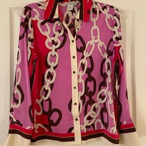 Rachel Zoe Pink, Red and Cream Chain Link Print Button Down Blouse